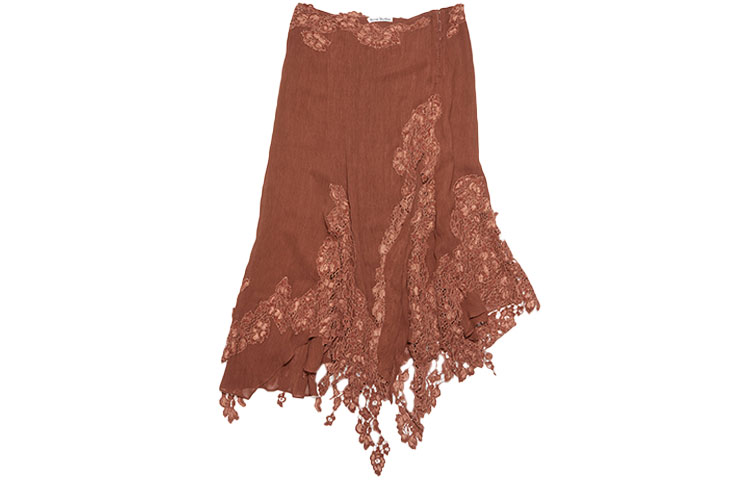 Order Acne Studios FW23 Skirt Maxi Kasual Coklat Karat dengan Detail Renda. AF0372-BUT