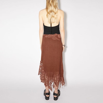 Acne Studios FW23 Skirt Maxi Kasual Coklat Karat dengan Detail Renda. AF0372-BUT Shop Acne Studios FW23 Skirt Maxi Kasual Coklat Karat dengan Detail Renda. AF0372-BUT