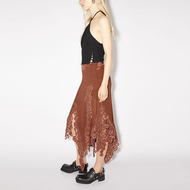 Purchase Acne Studios FW23 Skirt Maxi Kasual Coklat Karat dengan Detail Renda. AF0372-BUT