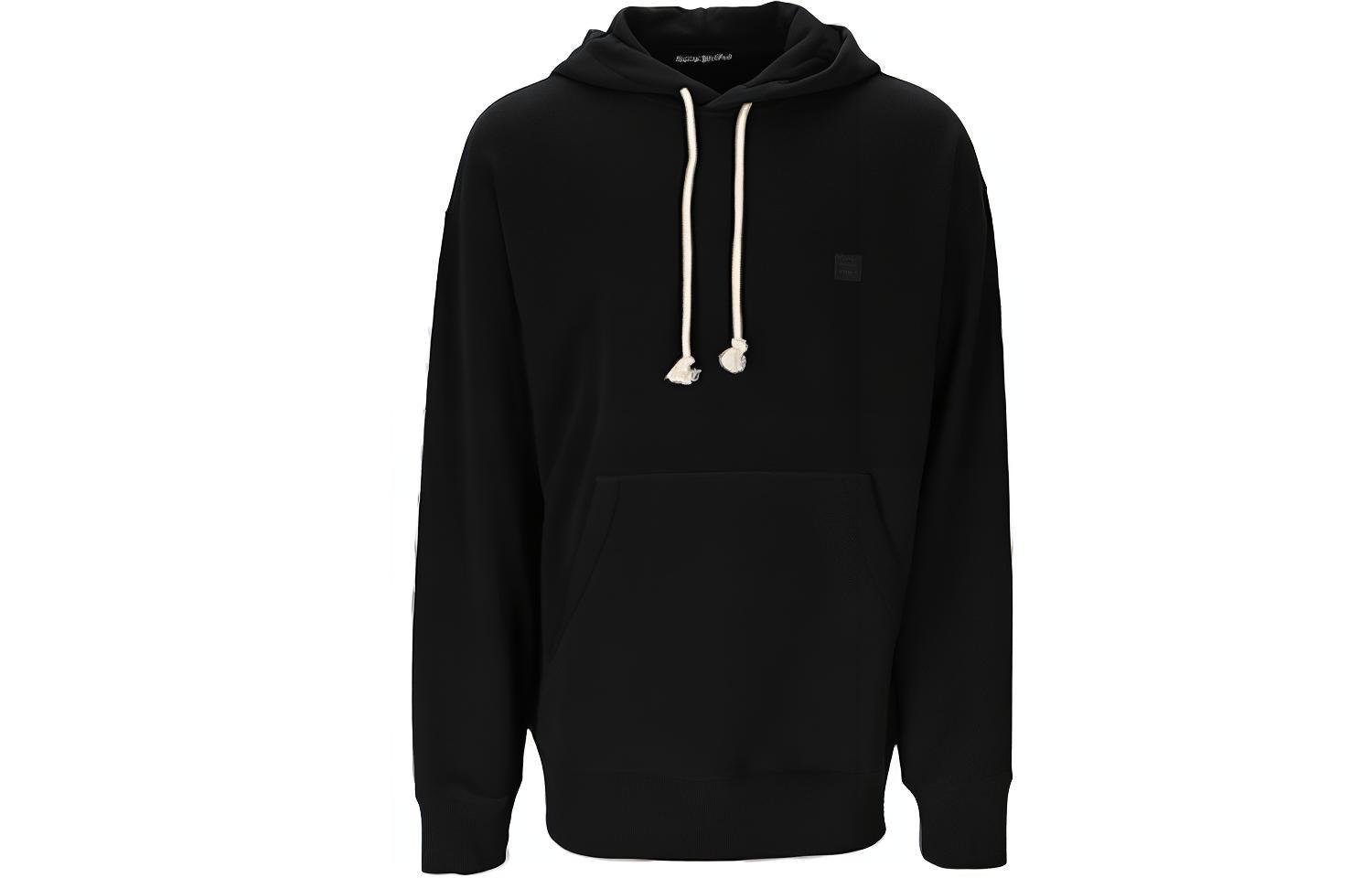 Acne Studios FW23 Unisex Black Crewneck Cotton Face Emblem Hoodie Sweatshirt. CI0079-900