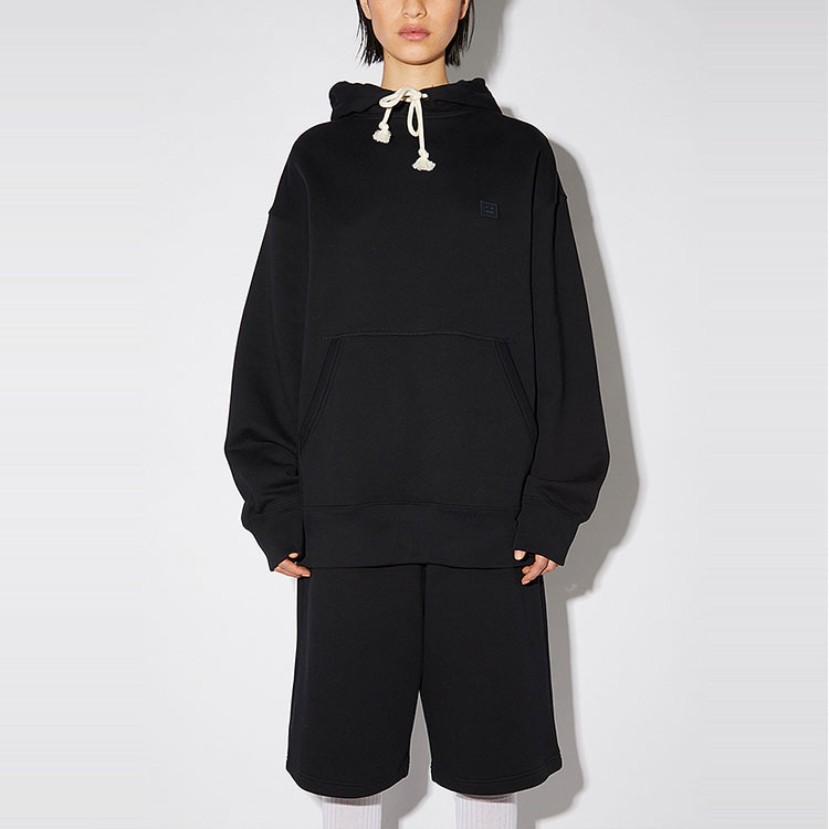 Acne Studios FW23 Unisex Black Crewneck Cotton Face Emblem Hoodie Sweatshirt. CI0079-900 圖 5
