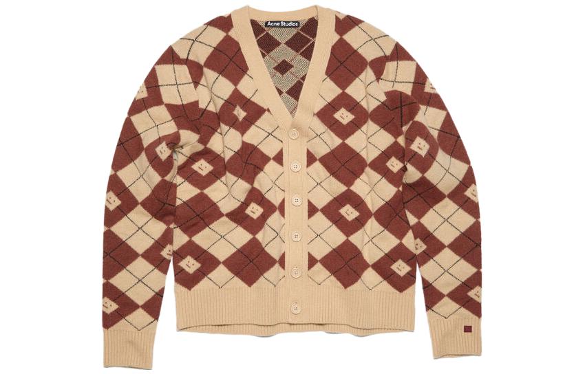 Acne Studios FW23 Unisex Face Ribbed V-Neck Cardigan Sweater Biscuit Beige. C60084-DKE