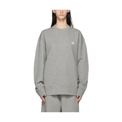 Acne Studios FW23 Unisex Grey Smiley Face Print Oversized Long Sleeve Sweatshirt CI0072-X92