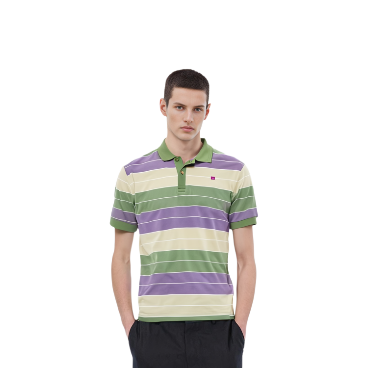 Lookbook Baju Polo Jalur Berwarna Ungu Uniseks Acne Studios FW23. CL0253-AMI