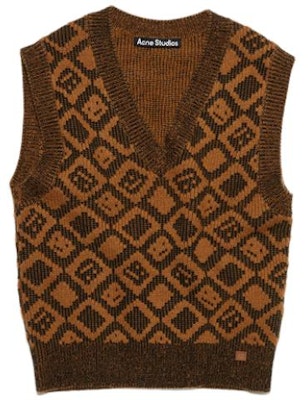 아크네 스튜디오 FW23 유니섹스 스마일 울 니트 브이넥 베스트 - 브라운. C60069-DFI Buy 아크네 스튜디오 FW23 유니섹스 스마일 울 니트 브이넥 베스트 - 브라운. C60069-DFI