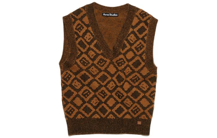 Order 아크네 스튜디오 FW23 유니섹스 스마일 울 니트 브이넥 베스트 - 브라운. C60069-DFI