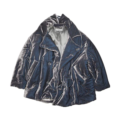 Acne Studios FW23 Velvet Padded Mid-Length Jacket Silver Blue () B90717-DGZ