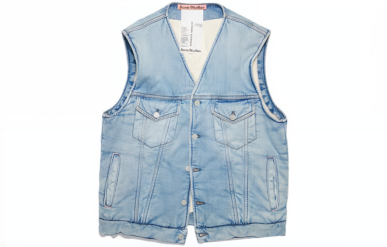 Acne Studios FW23 Washed V-Neck Button Vest Unisex Light Blue. C90152-228