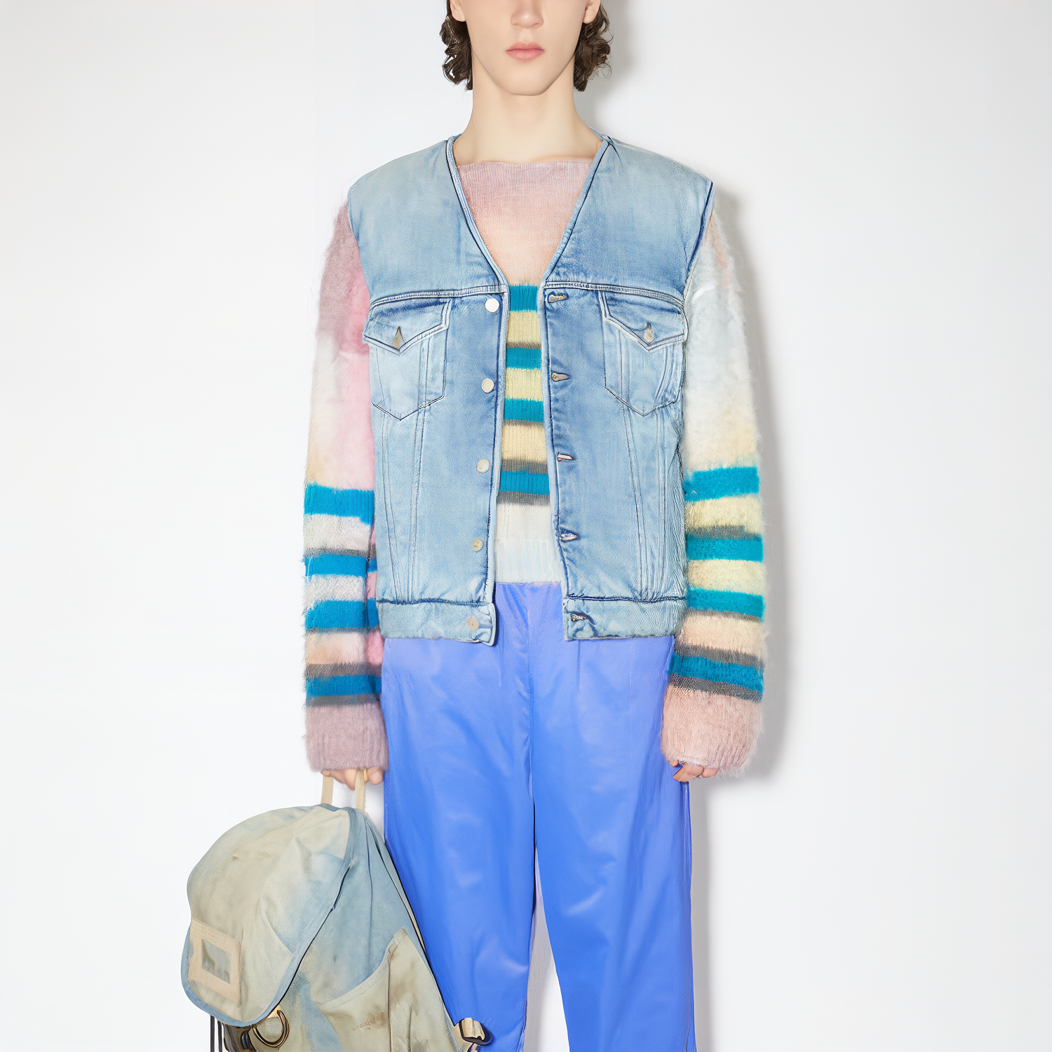 Purchase Acne Studios FW23 Rompi Kancing V-Leher Unisex Biru Muda. C90152-228