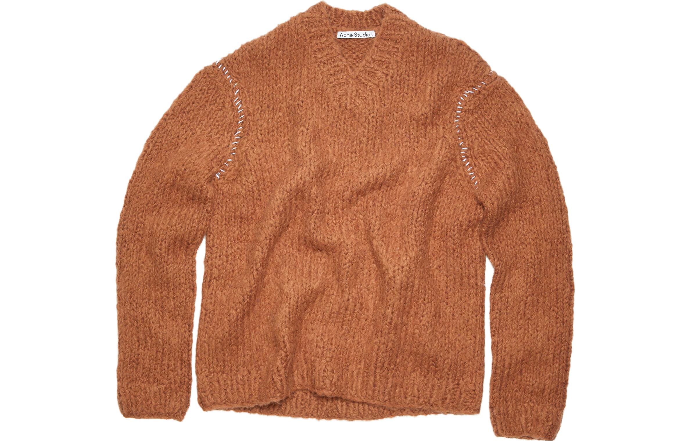 Acne Studios FW23 Wool Blend V-Neck Sweater Unisex Ginger Brown Ribbed Hem Contrast Stitch C60075-DH4 圖 2