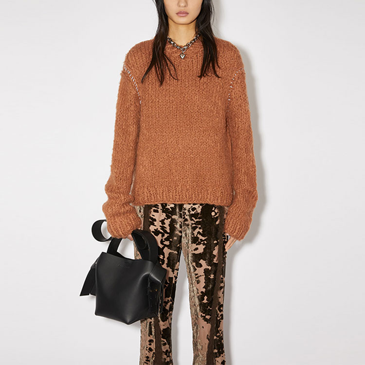 Acne Studios FW23 Wool Blend V-Neck Sweater Unisex Ginger Brown Ribbed Hem Contrast Stitch C60075-DH4 圖 3