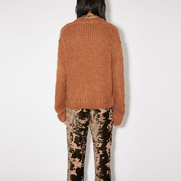 Acne Studios FW23 Wool Blend V-Neck Sweater Unisex Ginger Brown Ribbed Hem Contrast Stitch C60075-DH4 圖 4