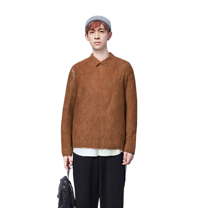 Acne Studios FW23 Wool Blend V-Neck Sweater Unisex Ginger Brown Ribbed Hem Contrast Stitch C60075-DH4 圖 5