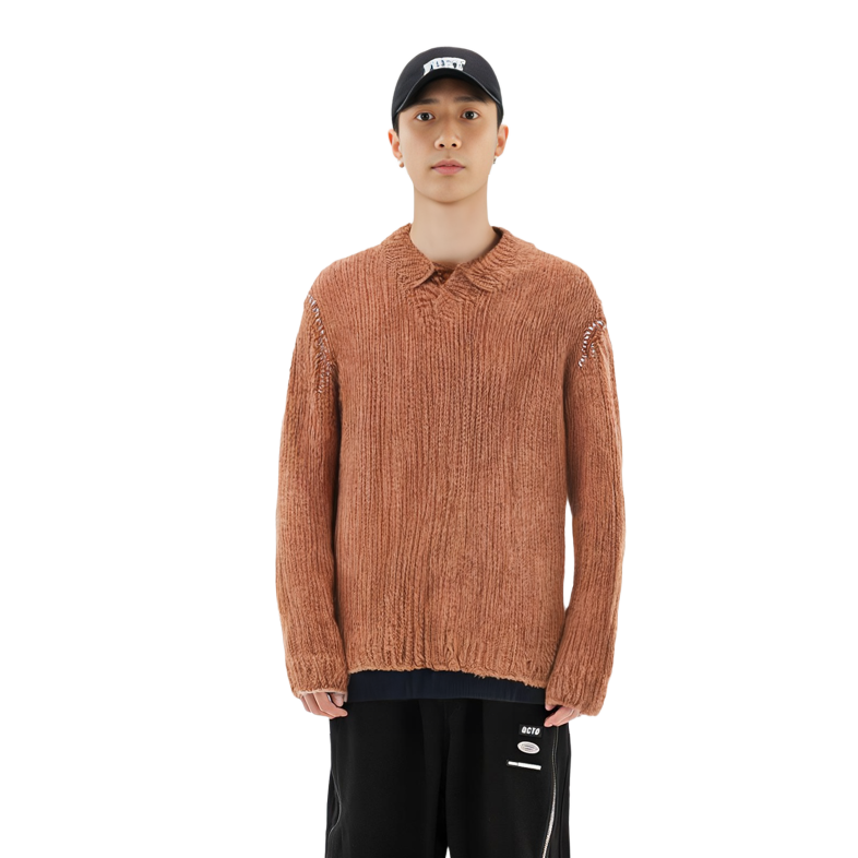 Acne Studios FW23 Wool Blend V-Neck Sweater Unisex Ginger Brown Ribbed Hem Contrast Stitch C60075-DH4 圖 6