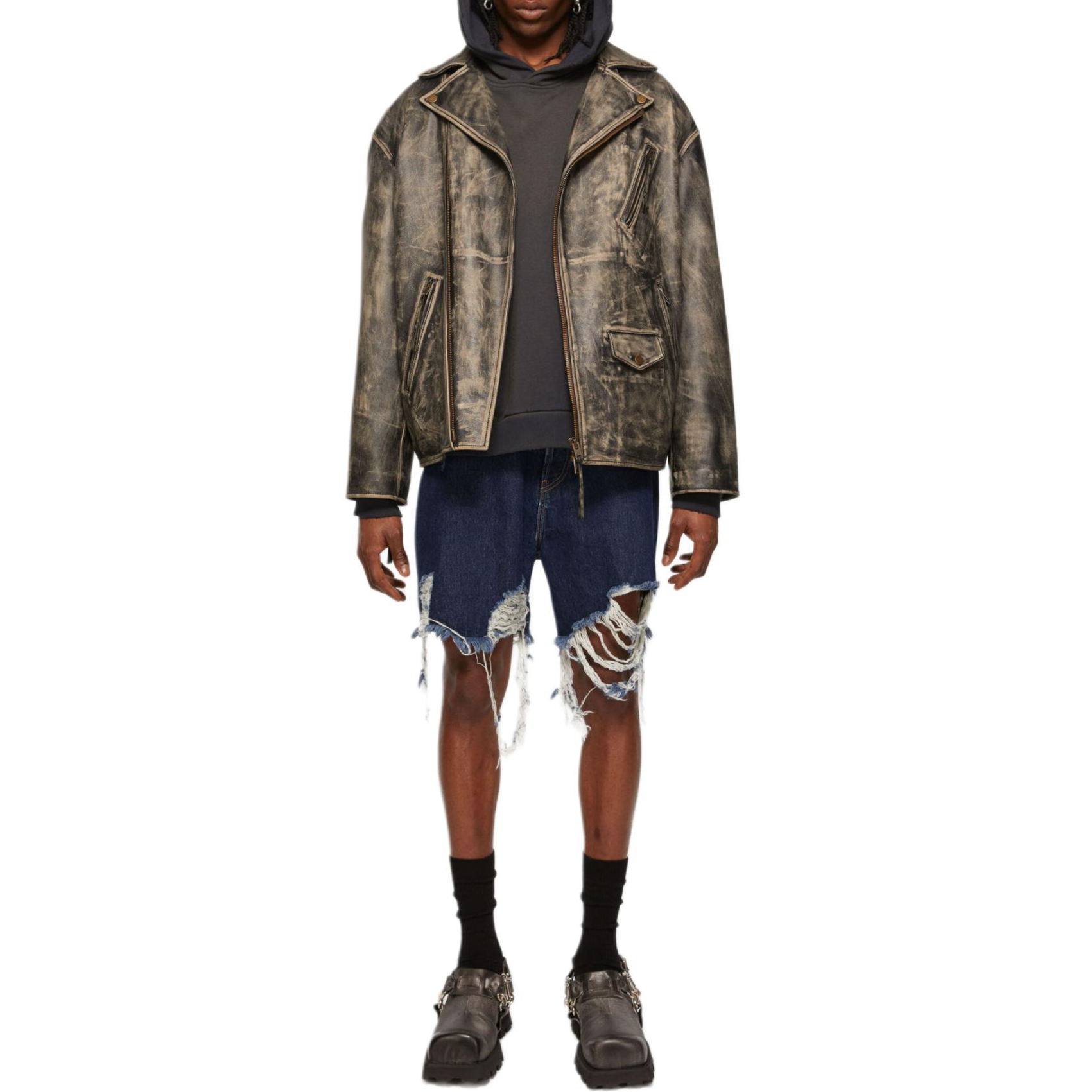 Lookbook Acne Studios FW24 Celana Denim Pendek Biru Washed Mid-Rise Santai. BE0158-AUZ