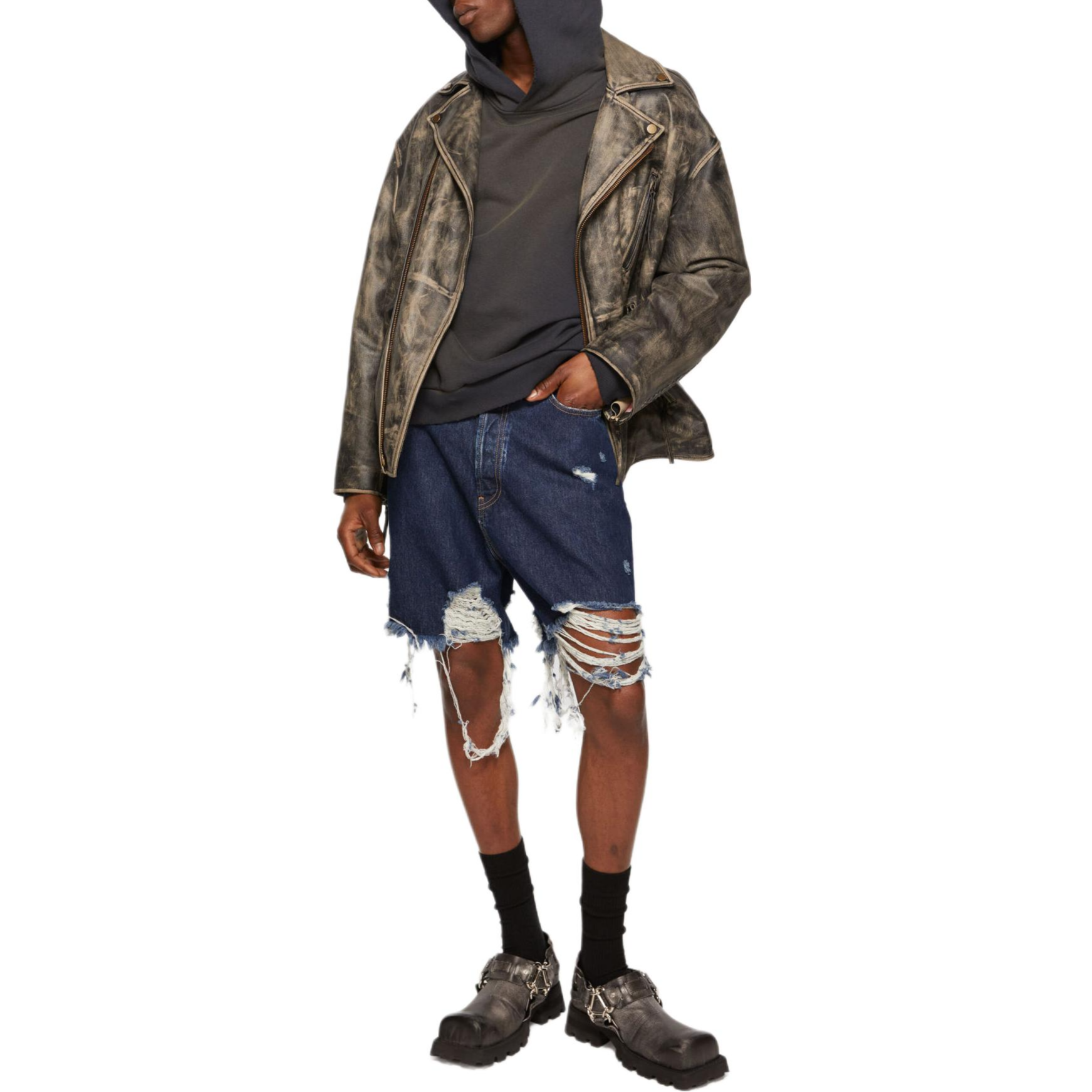 Shop Acne Studios FW24 Celana Denim Pendek Biru Washed Mid-Rise Santai. BE0158-AUZ