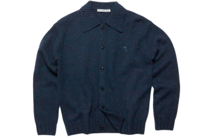 Order Acne Studios FW24 Kardigan Sweater Bordir Navy Gelap dengan Trim Rajut. B60294-DKB