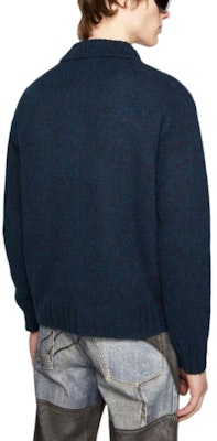 Acne Studios FW24 Kardigan Sweater Bordir Navy Gelap dengan Trim Rajut. B60294-DKB Shop Acne Studios FW24 Kardigan Sweater Bordir Navy Gelap dengan Trim Rajut. B60294-DKB