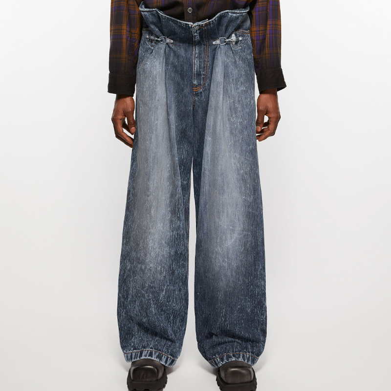 Lookbook Acne Studios FW24 Jeans Denim Abu-Abu Loose Fit Logo Patch Mid-Rise. BK0619-AA7