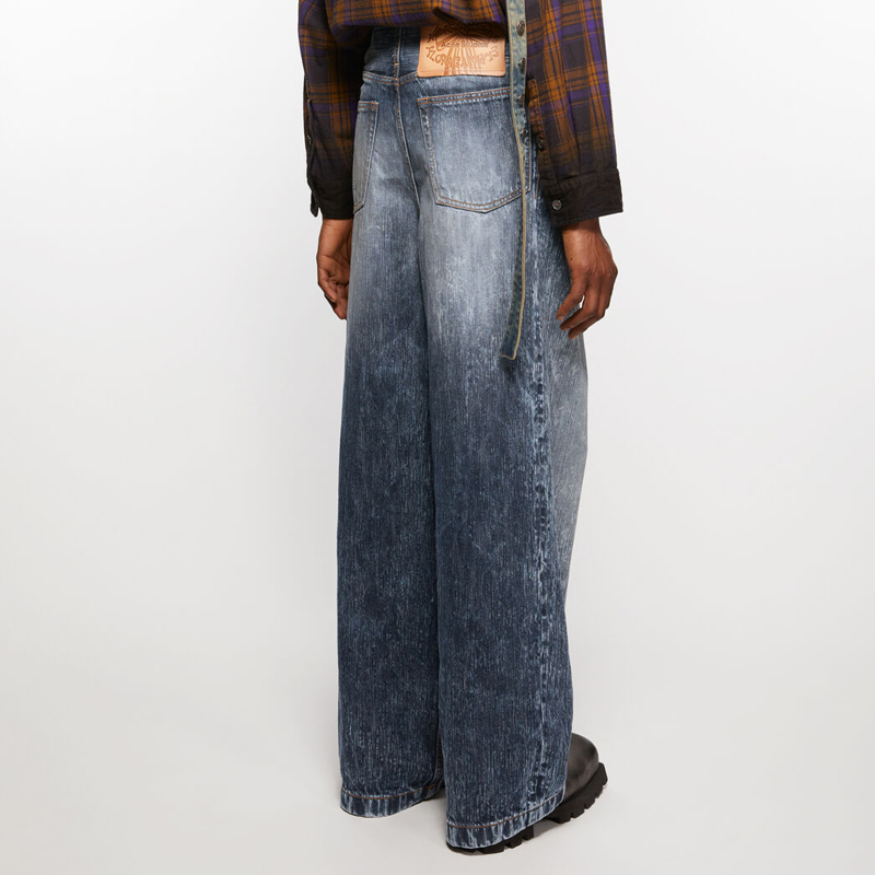 Shop Acne Studios FW24 Jeans Denim Abu-Abu Loose Fit Logo Patch Mid-Rise. BK0619-AA7