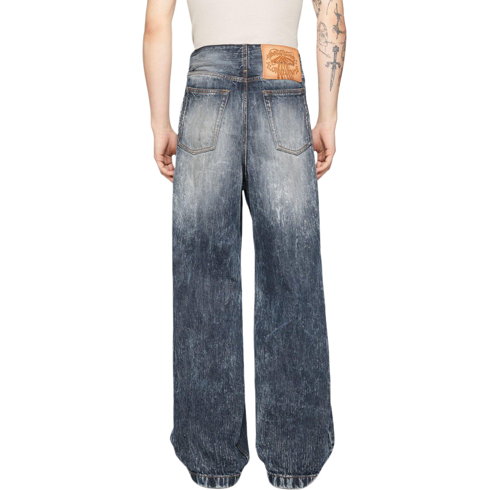 Details for Acne Studios FW24 Jeans Denim Abu-Abu Loose Fit Logo Patch Mid-Rise. BK0619-AA7