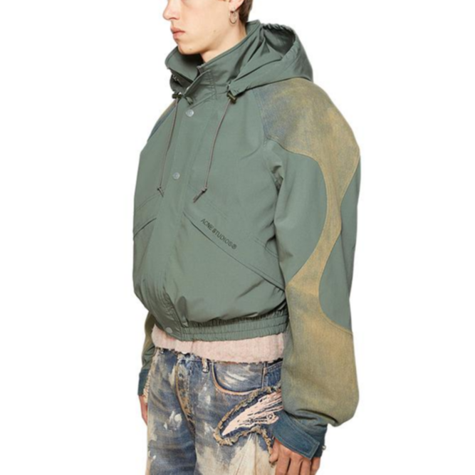 Shop Acne Studios FW24 橄欖綠拉鏈連帽外套. B90782-AB7