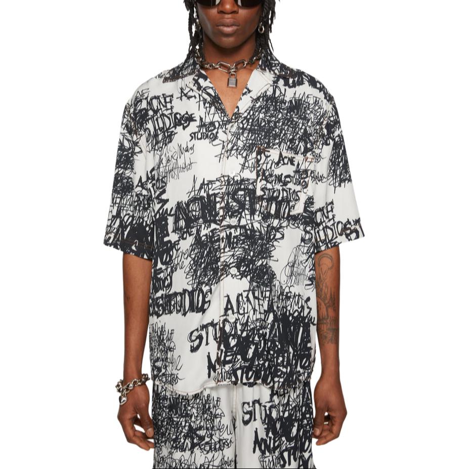 Lookbook Acne Studios FW24  Relaxed Short Sleeve Pocket Shirt Light Grey/Black. BB0600-DN5