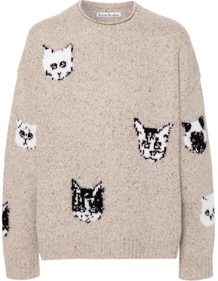 Acne Studios FW24 Beige Knit Cat Sweater Unisex Crewneck Long Sleeve C60096-BEIGE Order Acne Studios FW24 Beige Knit Cat Sweater Unisex Crewneck Long Sleeve C60096-BEIGE
