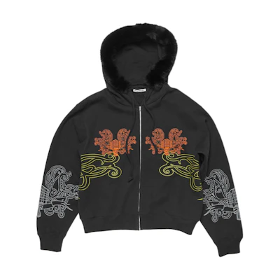 Acne Studios FW24 Black Letter Print Zipper Hoodie Jacket Ribbed Casual Fit BI0204-900