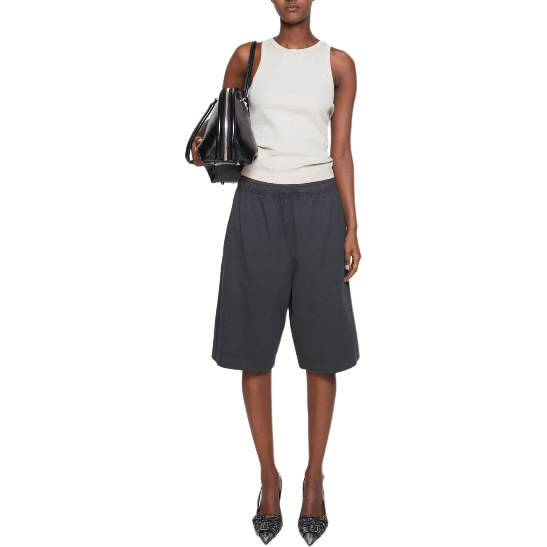 Lookbook Acne Studios FW24 黑色標誌印花中腰彈性短褲 男女通用 CE0057-900