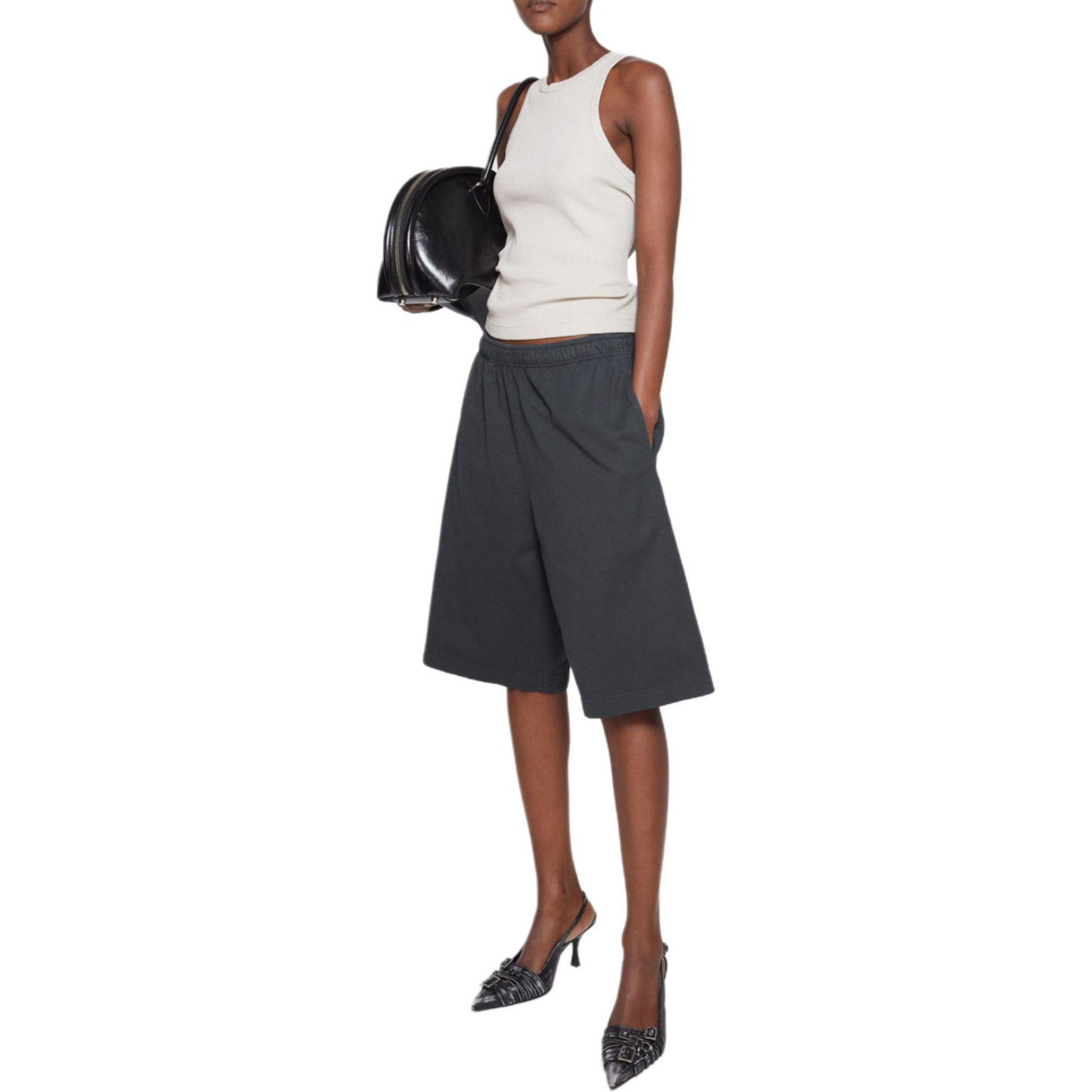 Shop Acne Studios FW24 黑色標誌印花中腰彈性短褲 男女通用 CE0057-900