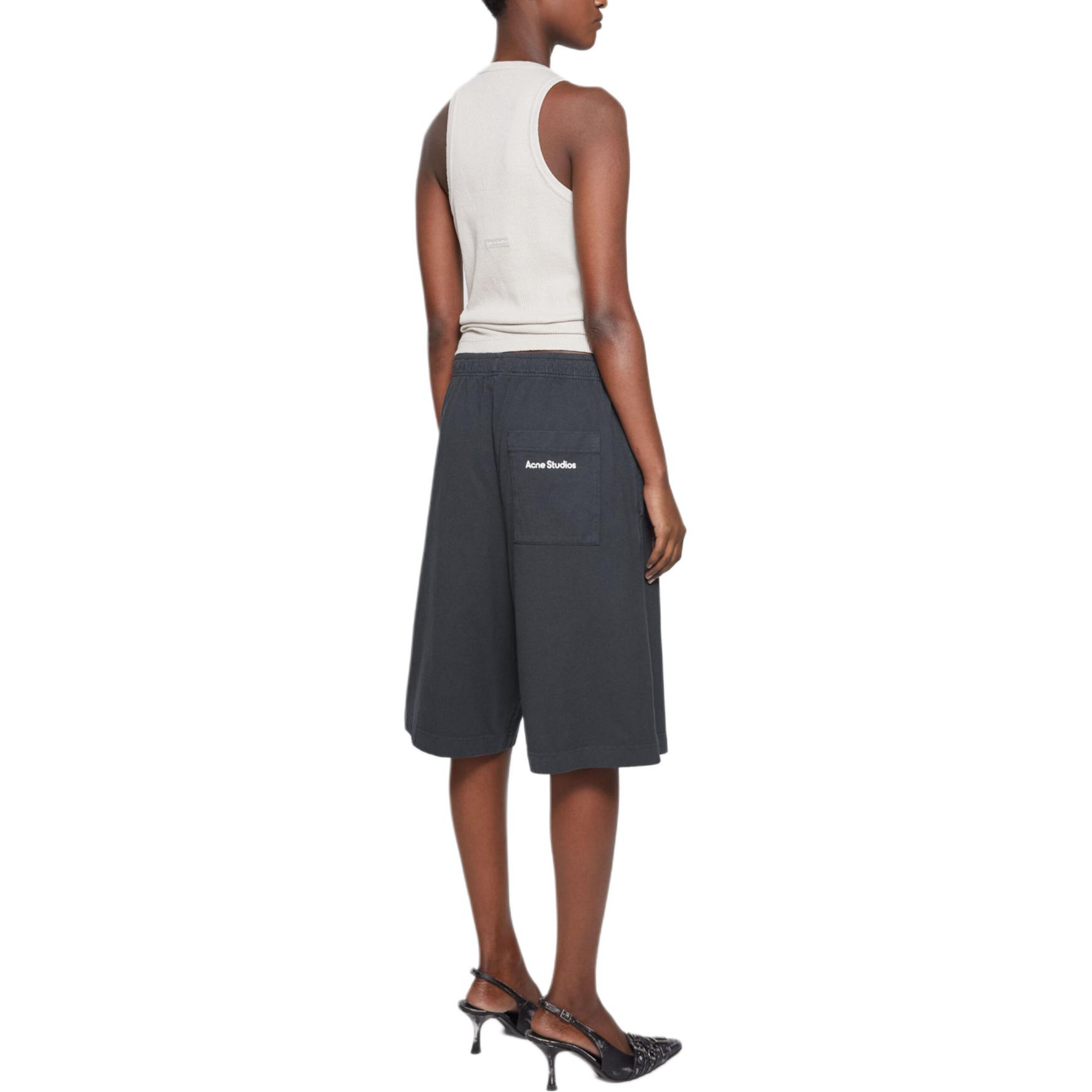 Purchase Acne Studios FW24 黑色標誌印花中腰彈性短褲 男女通用 CE0057-900