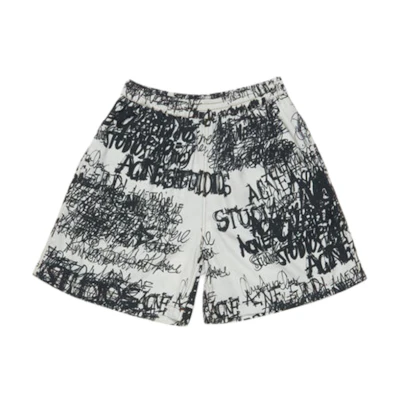 Acne Studios FW24 Black Relaxed Fit Printed Shorts with Side Pockets for Men. BE0171-DN5