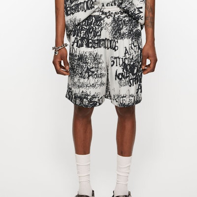 Acne Studios FW24 Black Relaxed Fit Printed Shorts with Side Pockets for Men. BE0171-DN5 Lookbook Acne Studios FW24 Black Relaxed Fit Printed Shorts with Side Pockets for Men. BE0171-DN5