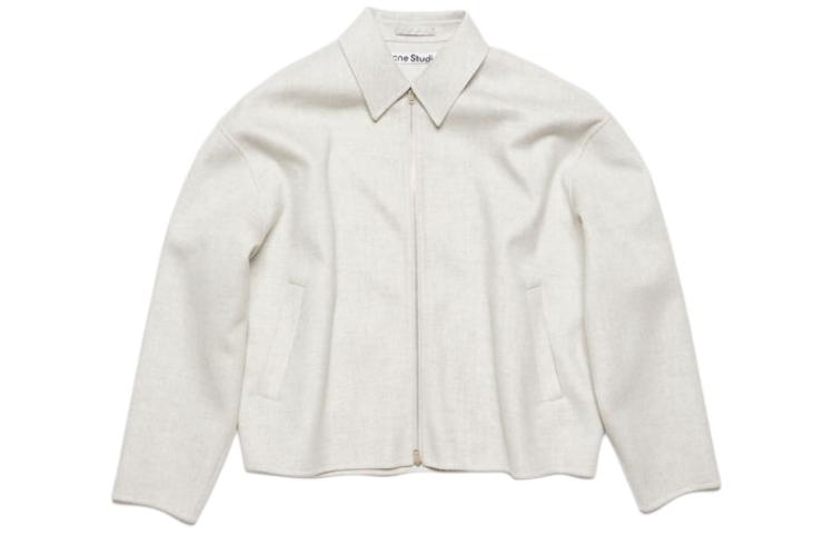 Acne Studios FW24 Classic Wool Zip-Up Shirt Jacket Cream White B90699-X92