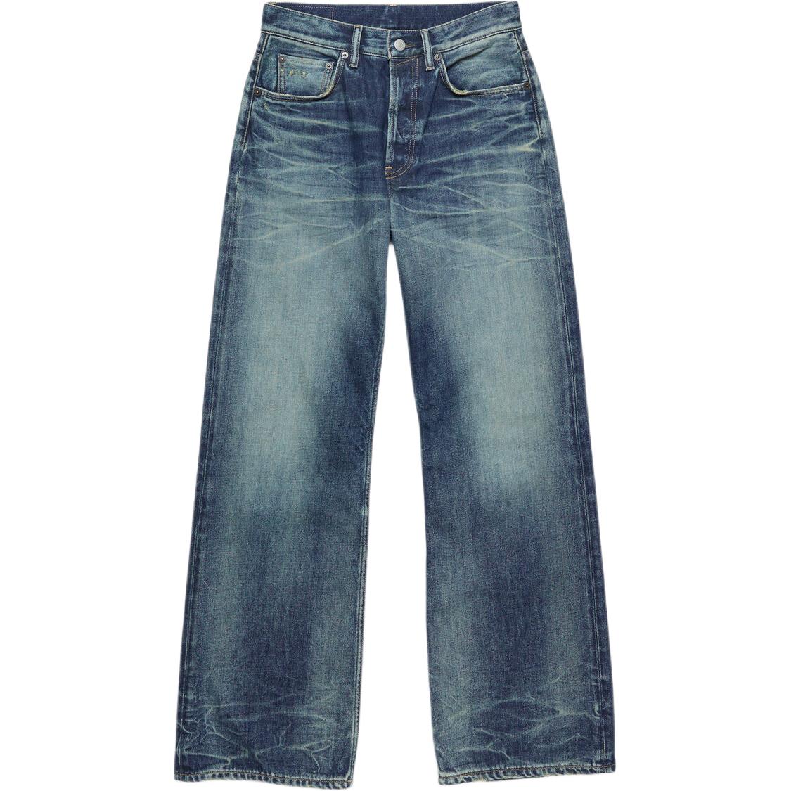 Acne Studios FW24 Cleanfit Mid-Waist Wide-Leg Cotton Jeans Blue  Denim. B00382-863