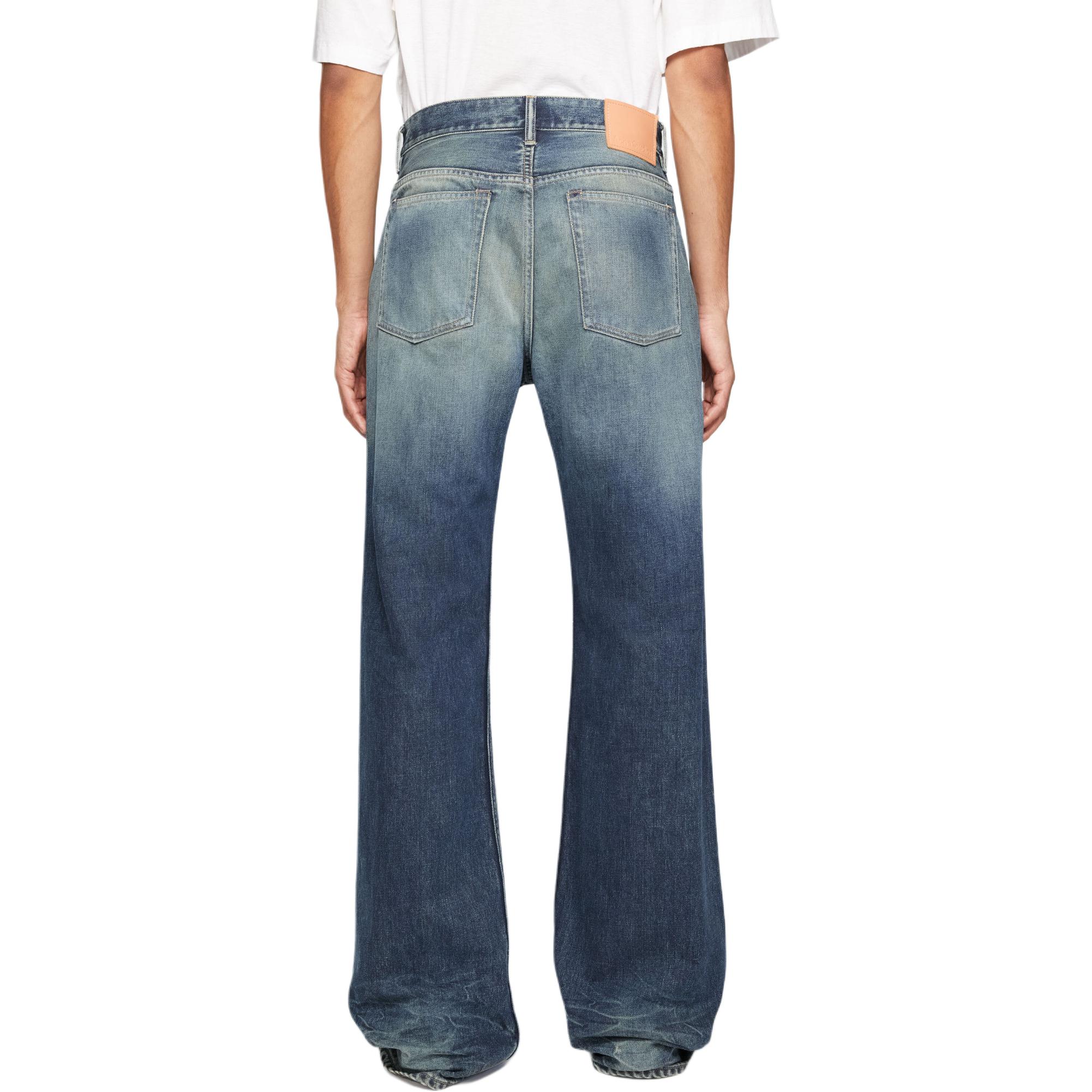 Shop Acne Studios FW24 清新版中腰宽腿蓝色牛仔棉质牛仔裤. B00382-863