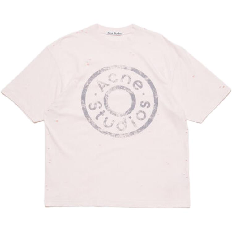 Acne Studios FW24 Distressed Logo Print Loose Fit Pink Tee Unisex CL0294-COA