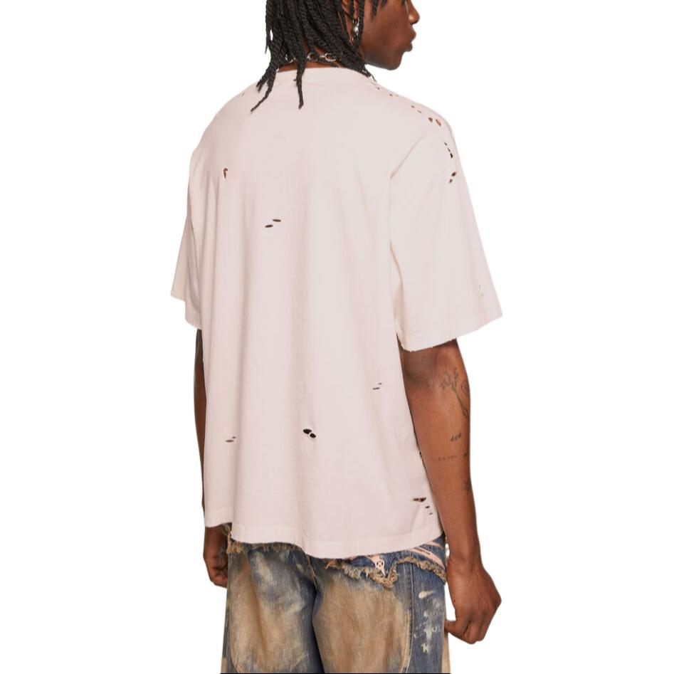 Shop Camiseta Unisex Rosa Acne Studios FW24 Logo Distressed de Corte Suelto. CL0294-COA