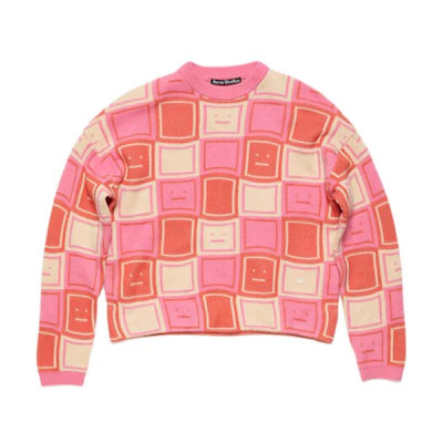 Acne Studios FW24 Face Crewneck Sweater Rust Orange/Tango Pink Unisex. C60090-DON