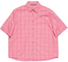 Acne Studios FW24 Face Flannel Plaid Loose-Fit Unisex Shirt in Tango Pink. CB0090-CKQ Acne Studios FW24 Face Flannel Plaid Loose-Fit Unisex Shirt in Tango Pink. CB0090-CKQ