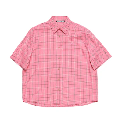 Acne Studios FW24 Face Flannel Plaid Loose-Fit Unisex Shirt in Tango Pink. CB0090-CKQ