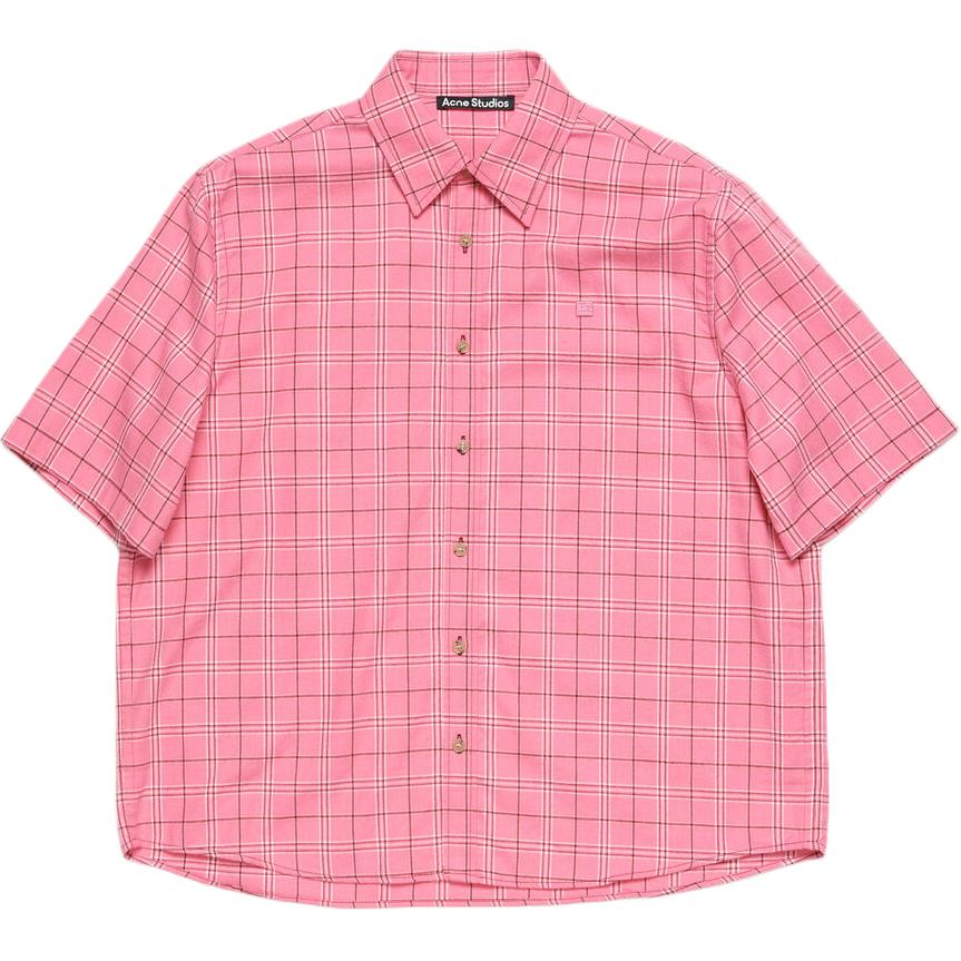 Order Acne Studios Kemeja Loose-Fit Unisex Flanel Kotak FW24 dalam Tango Pink. CB0090-CKQ