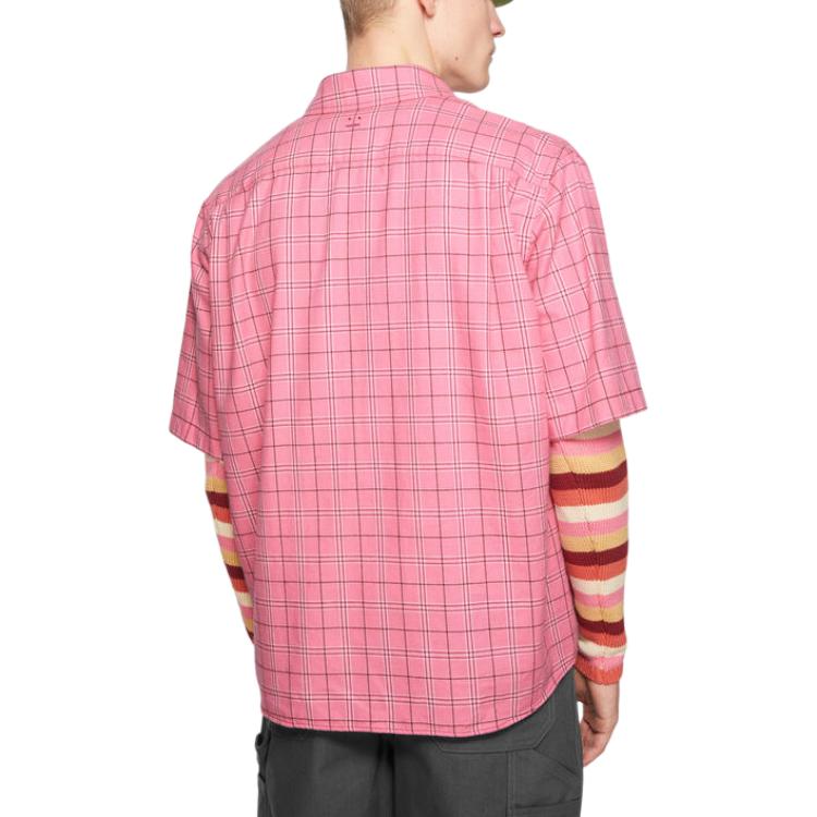 Shop Acne Studios Kemeja Loose-Fit Unisex Flanel Kotak FW24 dalam Tango Pink. CB0090-CKQ