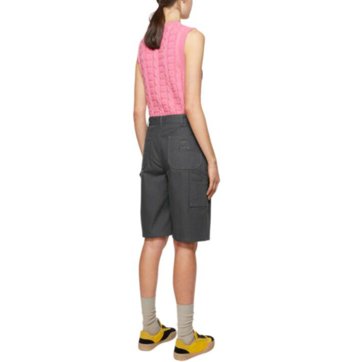 Shop アクネ ストゥディオズ FW24 フェイスロゴ ミッドライズ ルーズフィット ショーツ ユニセックス ダークグレー CE0060-AA3