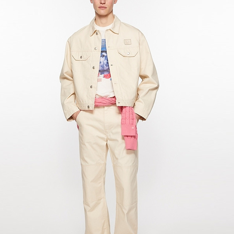Lookbook Acne Studios FW24 Face Logo Patch Bomber Jacket Oatmeal Unisex Vintage Style C90187-Oatmeal