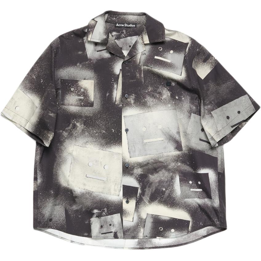 Acne Studios FW24 Face Oversized Printed Button-Up Short Sleeve Shirt Unisex Black/White CB0091-J83