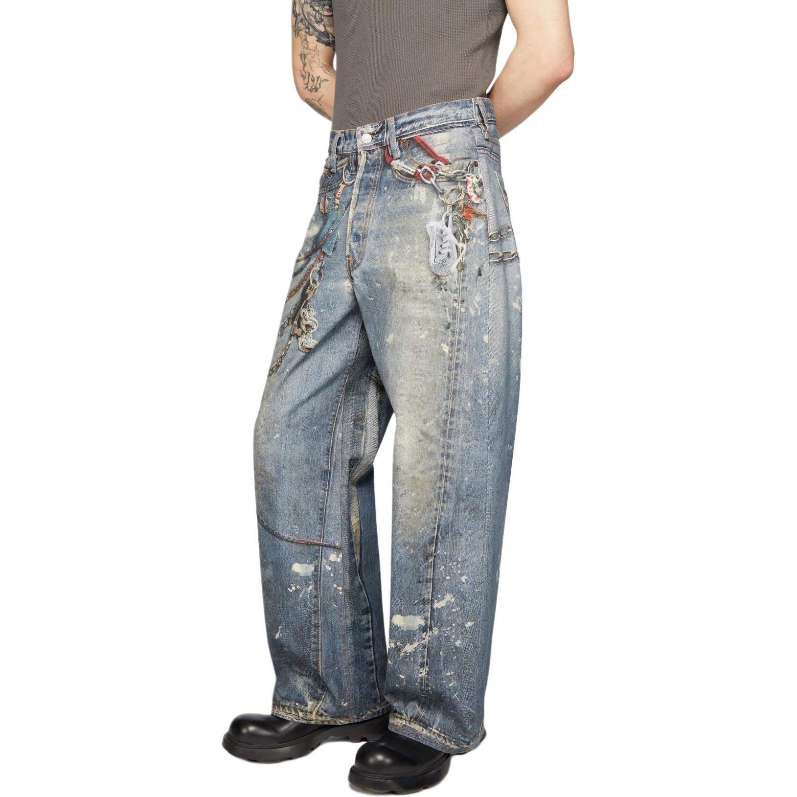 Details for Acne Studios FW24 Vaqueros Baggy Tiro Bajo Azul con Impresión 3D Illusion Inkjet. B00374-863