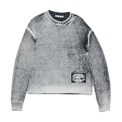 Acne Studios FW24 Oversized Asymmetric Acid-Wash Knit Sweater Black White Men. B60322-J83