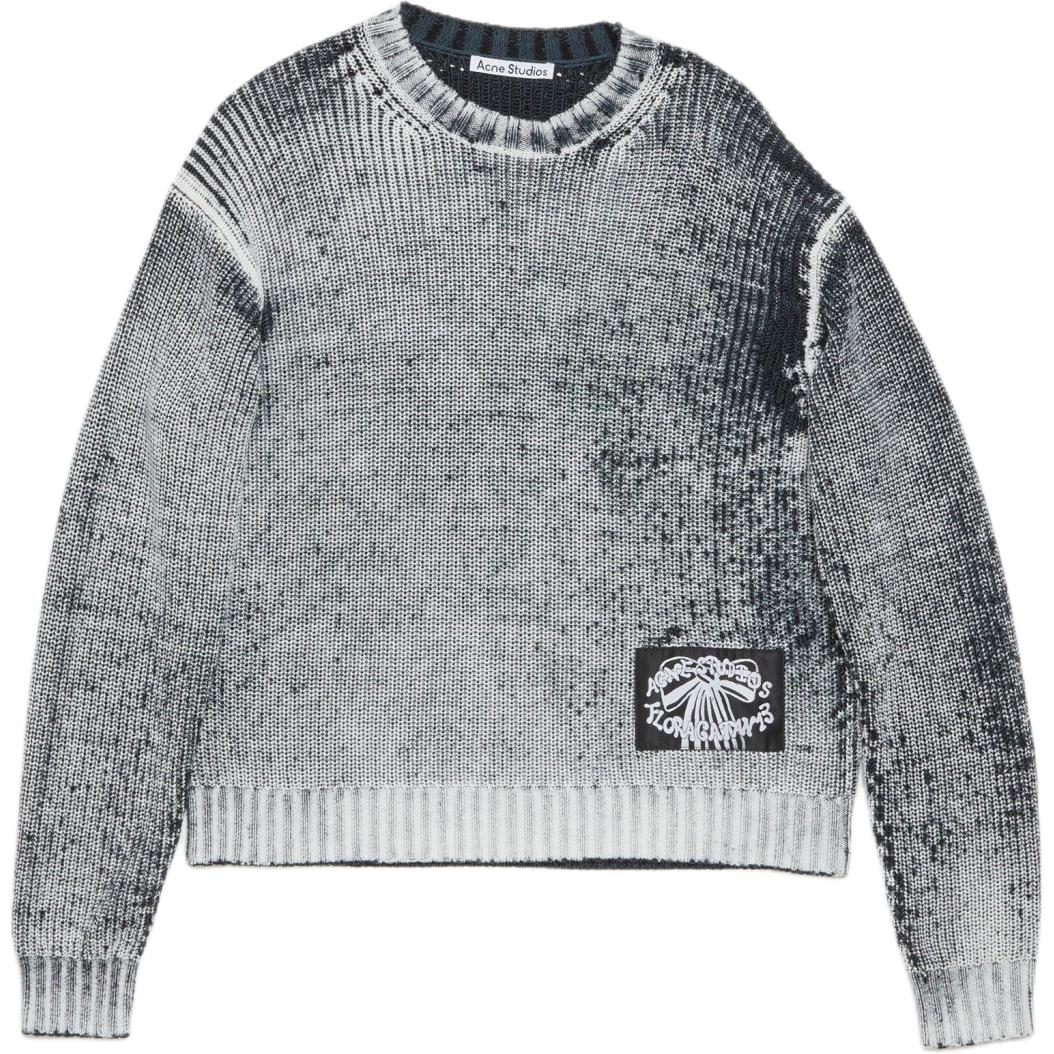 Order Acne Studios FW24 Oversized Asymmetric Acid-Wash Knit Sweater Black White Men. B60322-J83